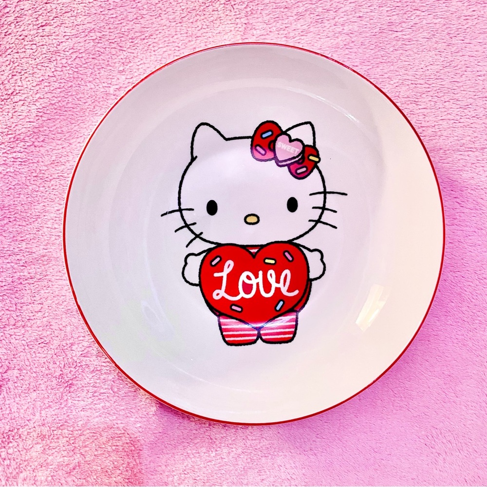 Hello Kitty Valentine Red Love Heart Ceramic Kitchen Bowl Sanrio Silver Buffalo